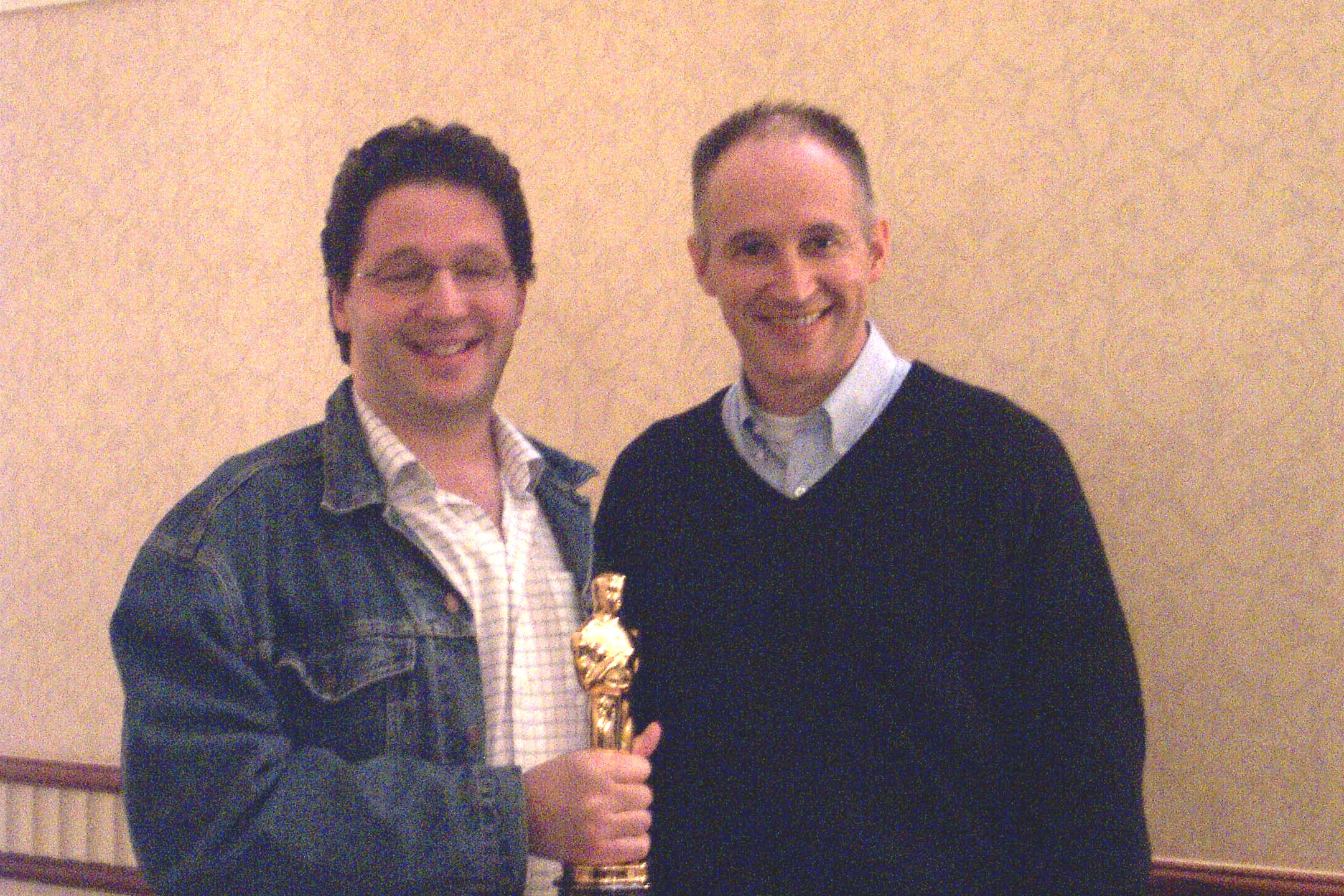 Michael Saouli and Michael Donovan with Bowling for Columbine Oscar.
