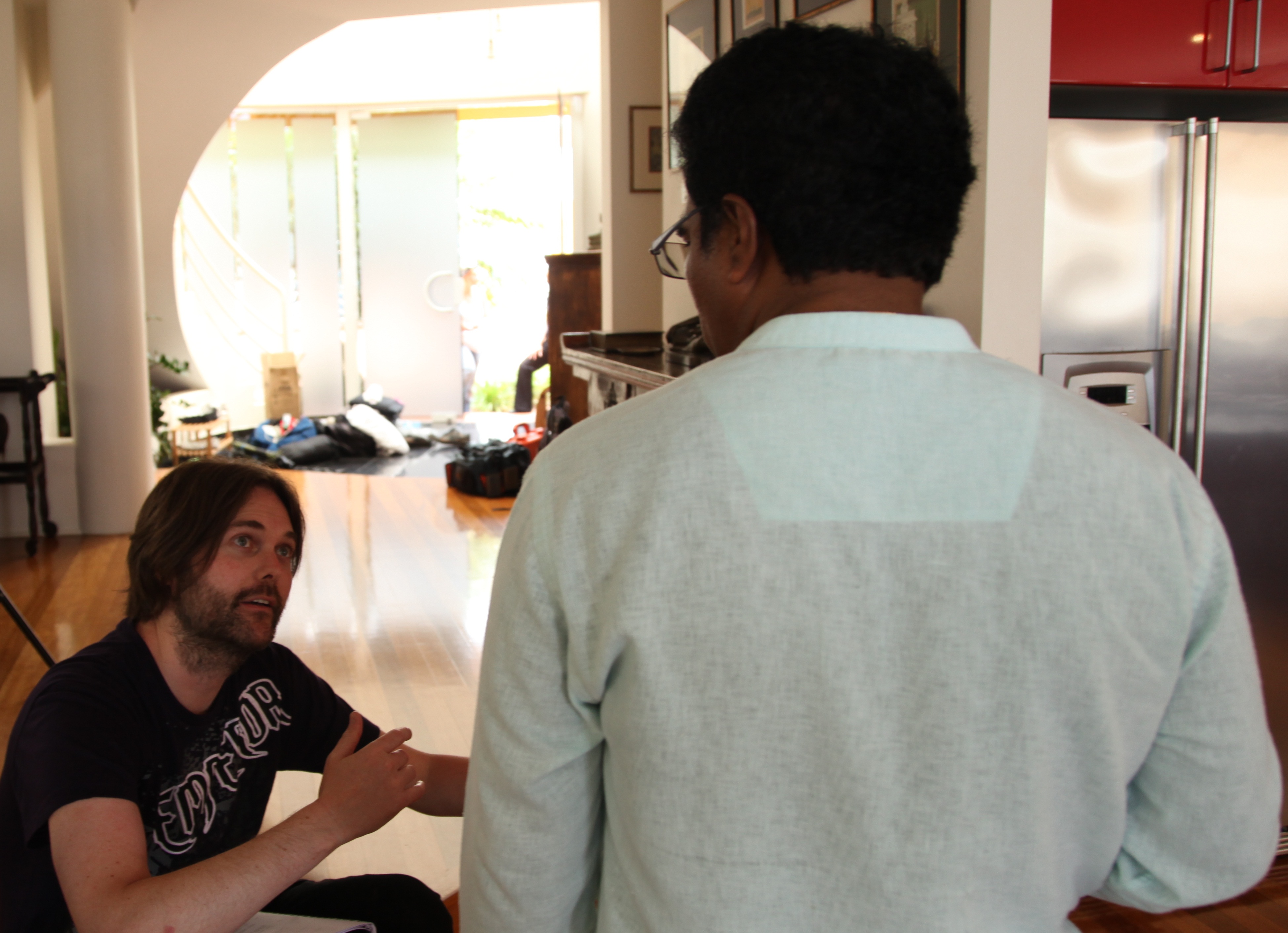 James Morcan with director Stanley Joseph on the set of MY CORNERSTONE