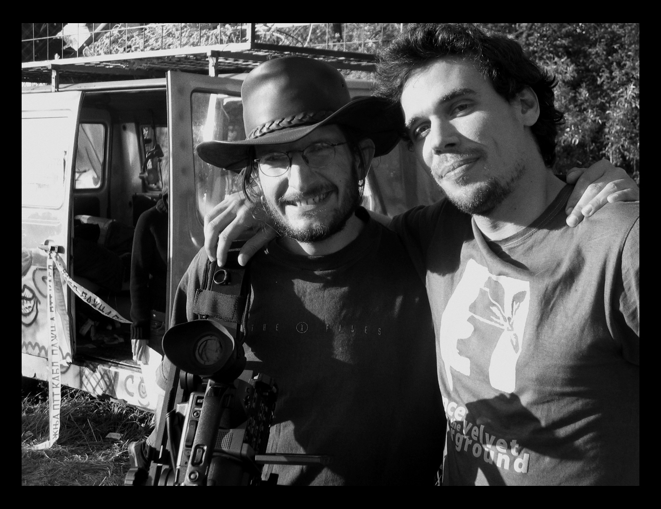 With actor Mihajlo Jovanovic, on set of Life and Death of Porno Gang. 2007.
