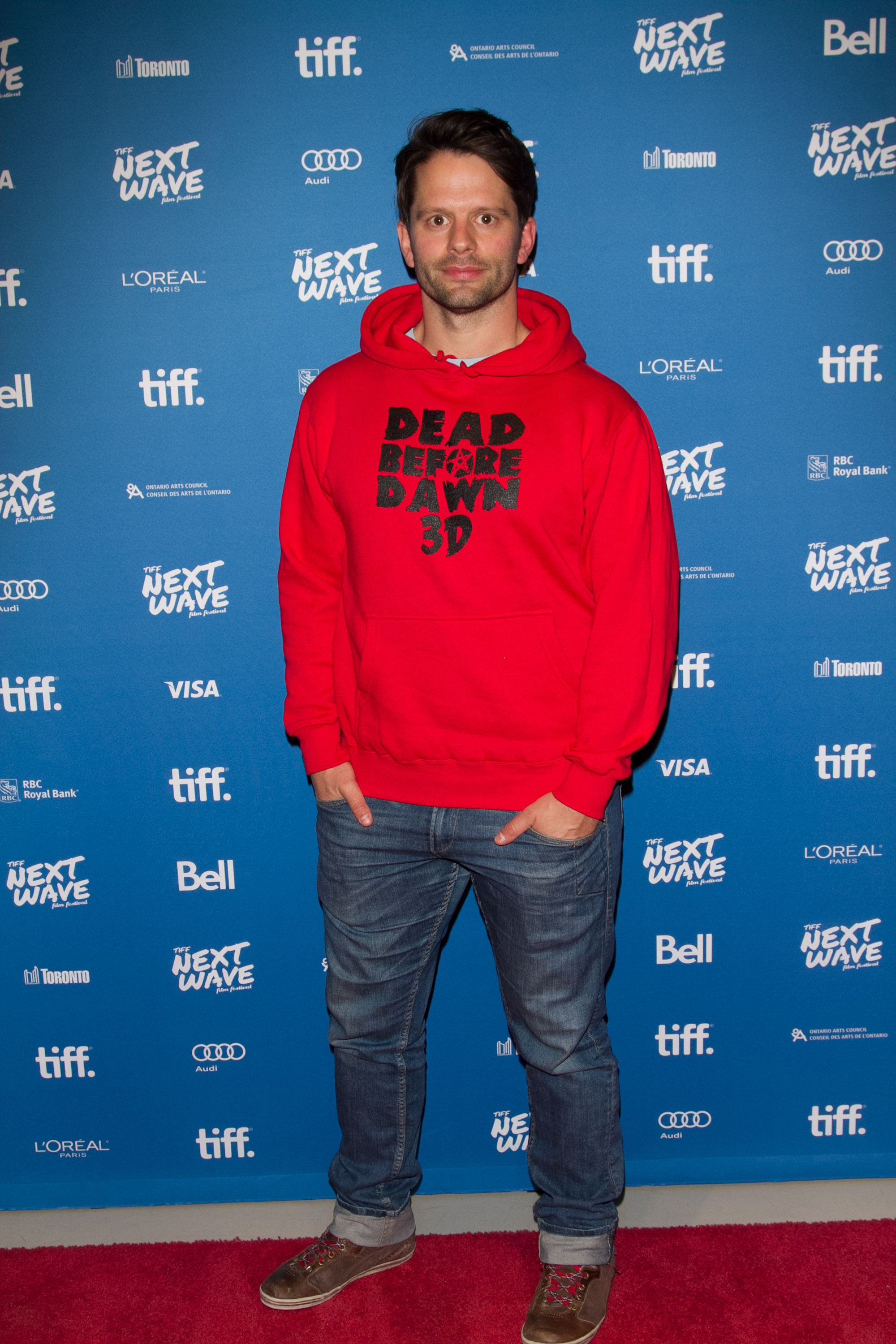 Filmmaker Tim Doiron arrives to a promotional event for Dead Before Dawn 3D at the TIFF Next Wave Film Festival, 2013.