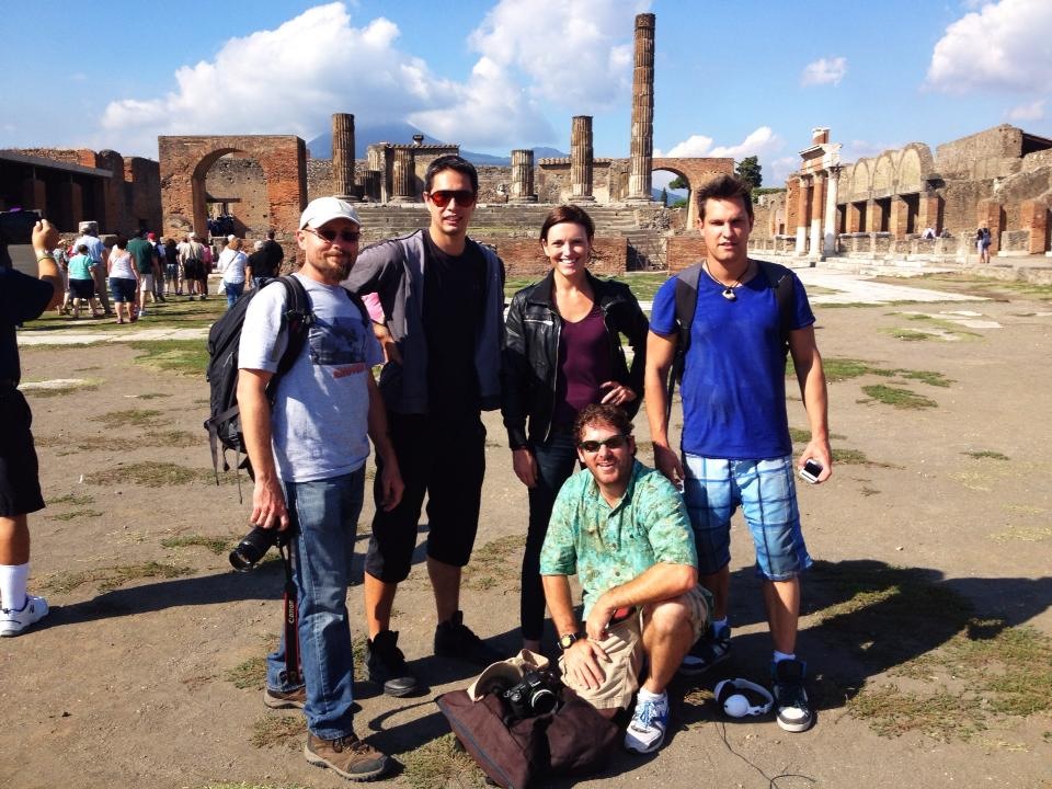 Director Ben Demaree, Jhey Castles, and Dylan Vox filming Apocalypse Pompeii