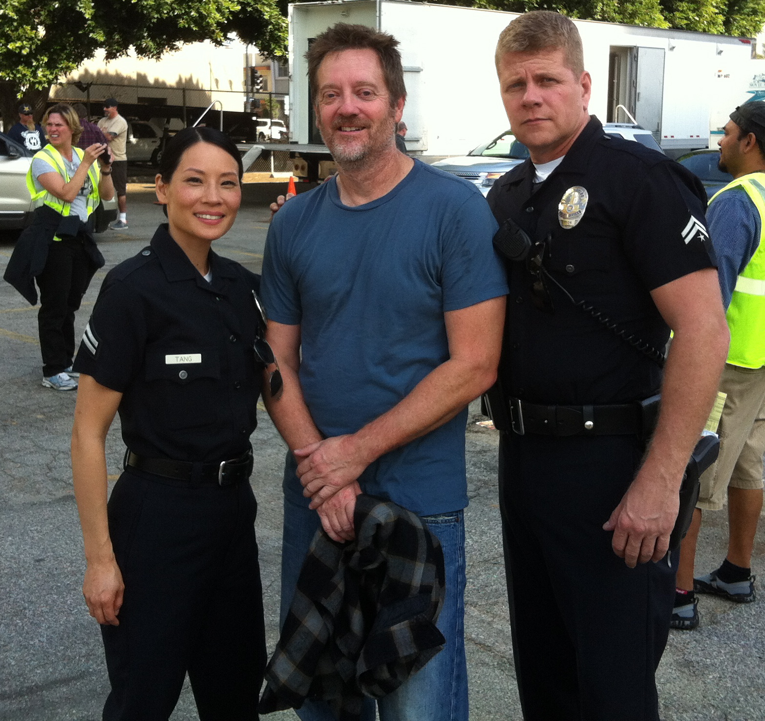 Southland (2012) On the set with Lucy Liu, Kirk Bovill and Michael Cudlitz.