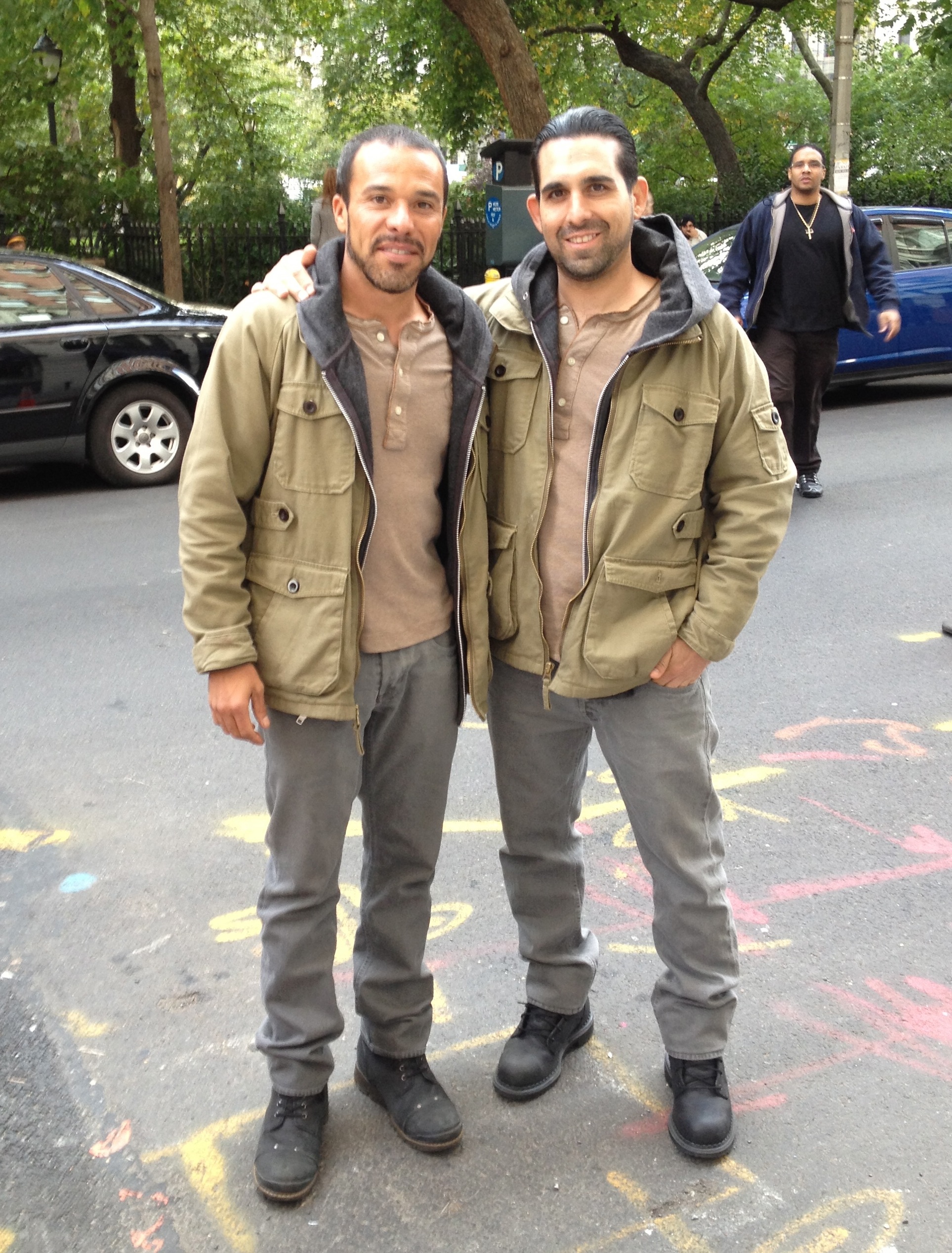 Larry Nuñez and Michael Irby on the set of Person of Interest.