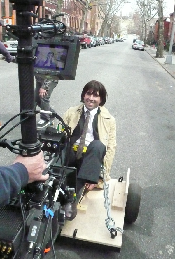 Larry Nuñez on the set of Bored to Death.