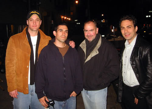 Chris Caldovino, Larry Nuñez, Terence Winter and Christian Maelen on the set of Brooklyn Rules.