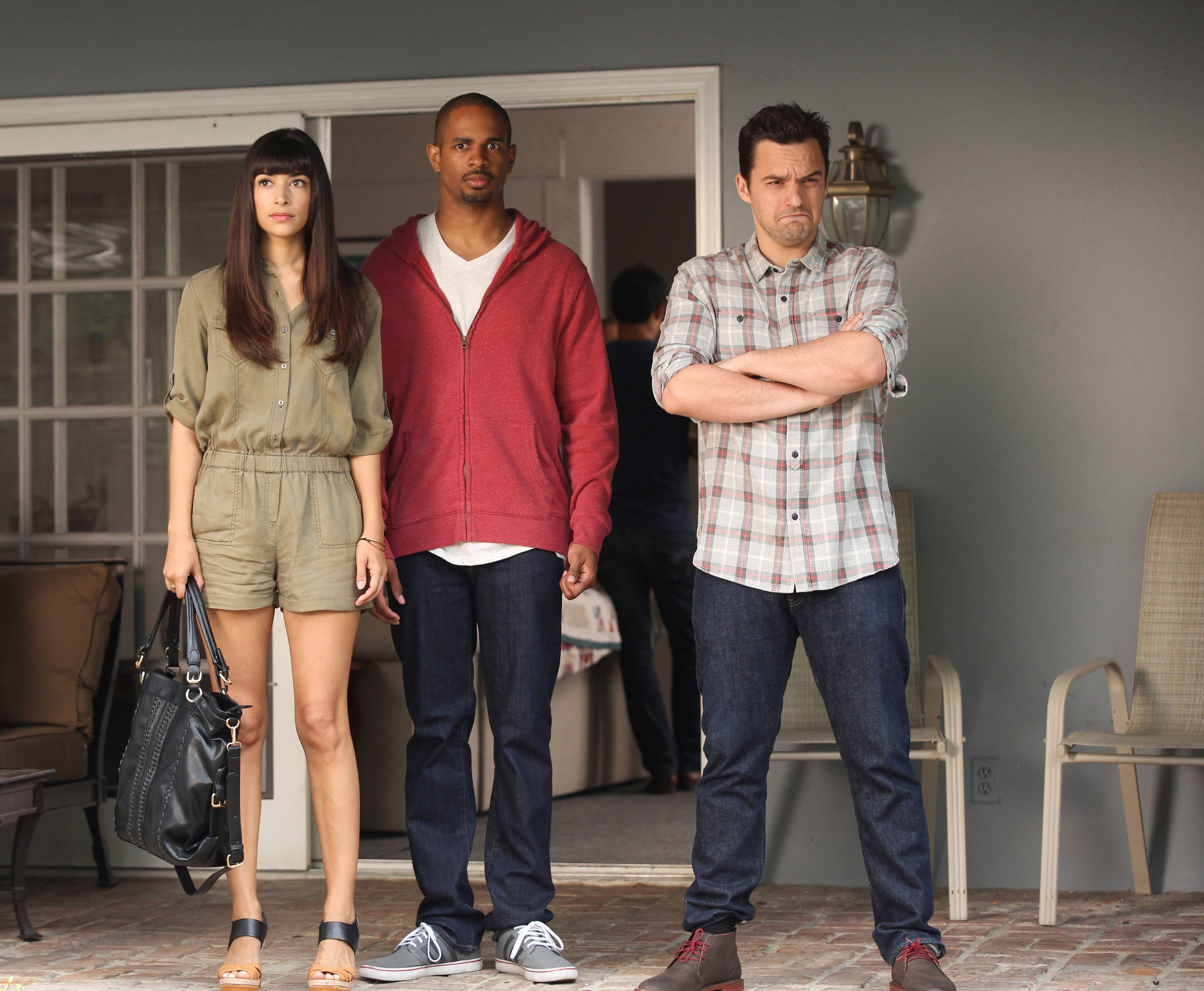 Still of Damon Wayans Jr., Hannah Simone and Jake Johnson in New Girl (2011)