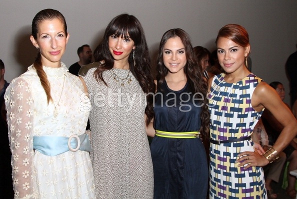 Caption: NEW YORK, NY - SEPTEMBER 11: (L-R) Alysia Reiner, Jackie Cruz, Natti Natasha and Toni Trucks attend the Daisy Fuentes fashion show during Mercedes-Benz Fashion Week Spring 2014 at Eyebeam on September 11, 2013 in New York City. (Photo by Monica