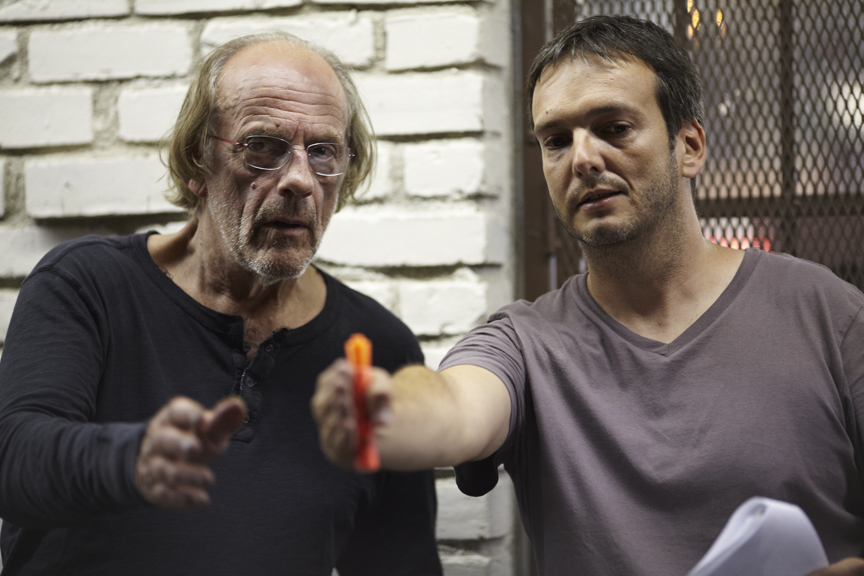Christopher Lloyd and Fabien Martorell on the set of The Coin