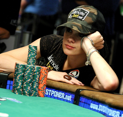 ESPN photo still of Tiffany Michelle, playing in the 2008 World Series of Poker Main Event.