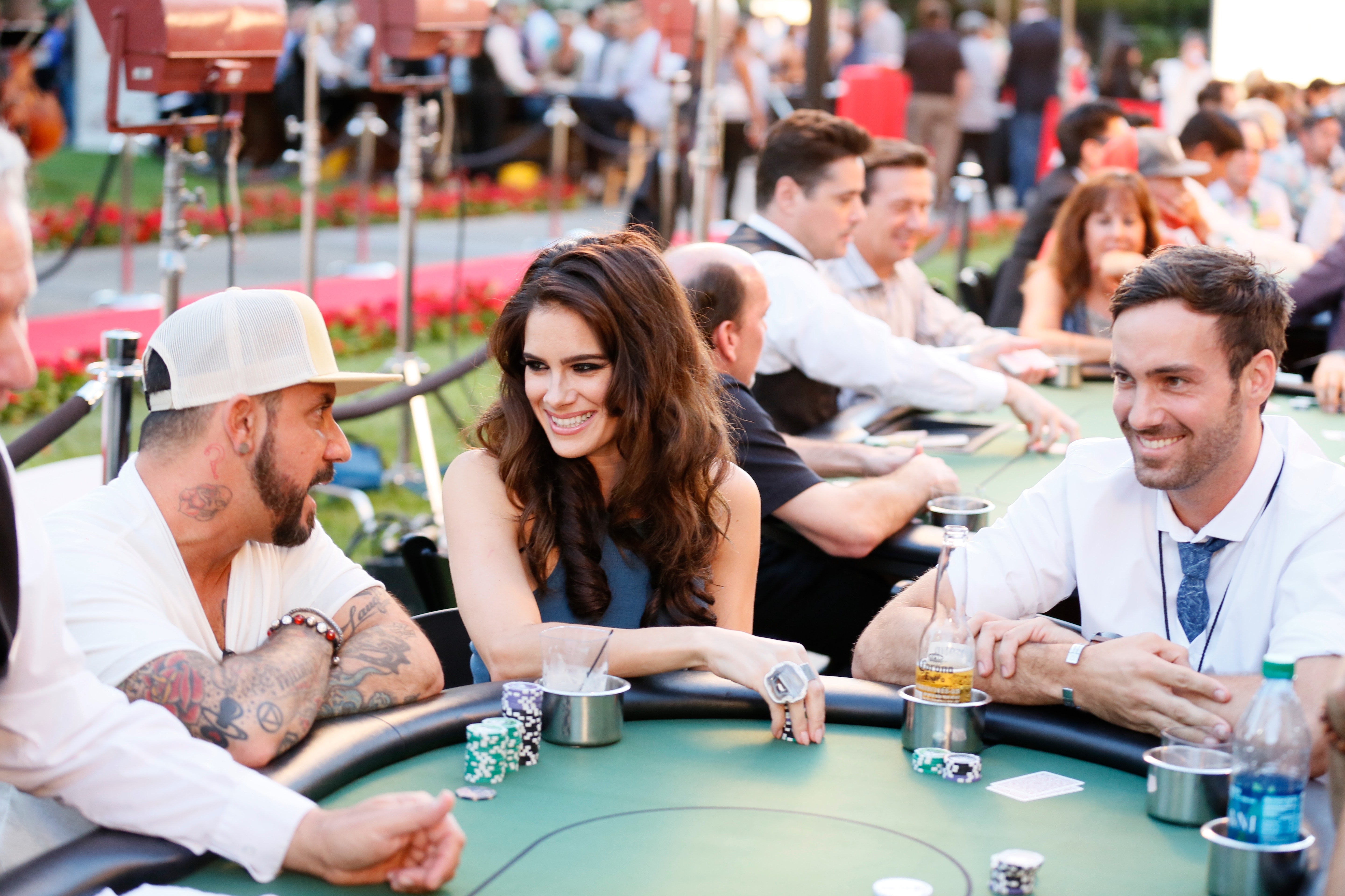 Actress and Poker Star Tiffany Michelle with A.J. McLean and Jeff Dye at the 5th Annual Variety poker tournament benefiting The Children's Charity Of SoCal at Paramount Studios on July 22, 2015 in Hollywood, California.