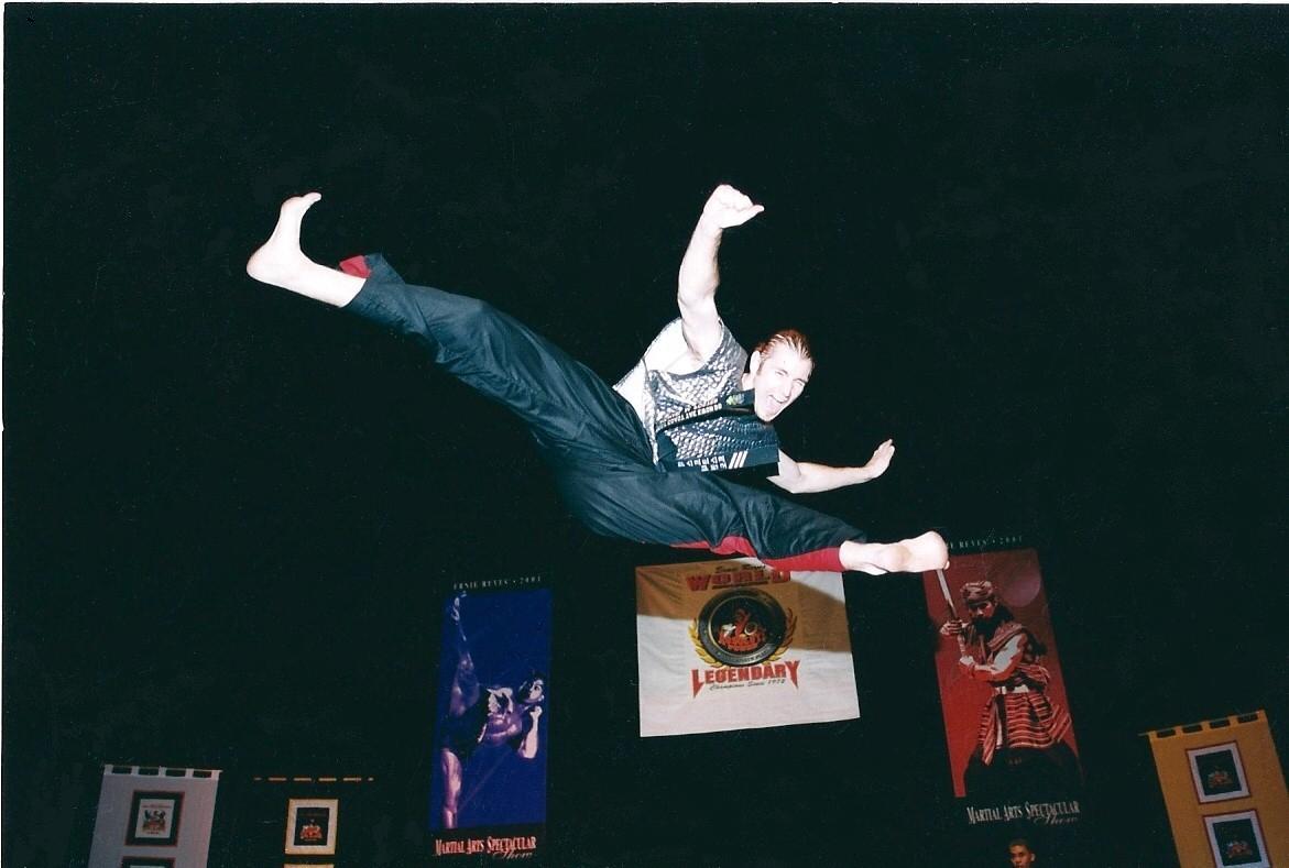 Michael M. Foster, Funky Jump Split Kick, Ernie Reyes World Action Team Demo, back in the day...foundations of a Stunt Performer