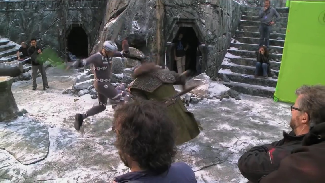 Michael M. Foster fighting Dwalin, behind the scenes