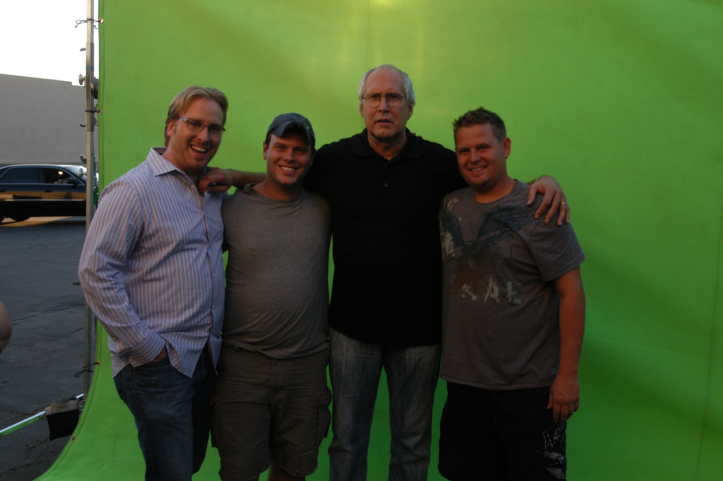 Tim Piper, David Leo Schultz, Chevy Chase, and David Murphy on set of Not Another Not Another Movie.
