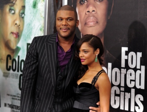 Tessa Thompson and Tyler Perry attend the premiere of 