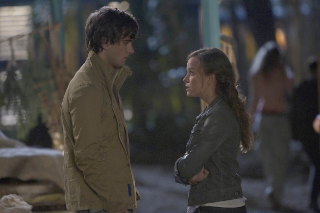 Still of Allison Miller and Landon Liboiron in Terra Nova (2011)