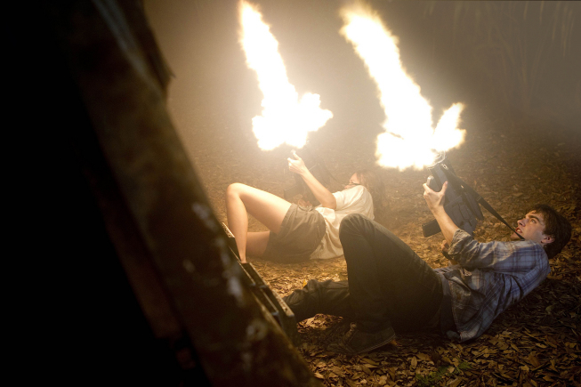 Still of Allison Miller and Landon Liboiron in Terra Nova (2011)