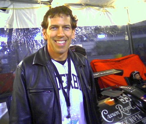 In the pits at Daytona, halfway through the 24-hour race -- still going strong at 4 a.m. (Notice the crew member asleep on the right)