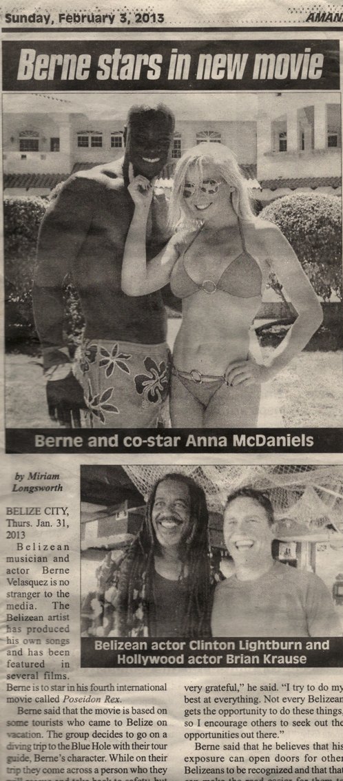 Belize Newspaper showcasing Brian Krause and Anne McDaniels for 