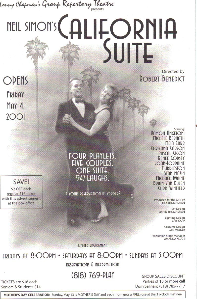 Poster for California Suite Lonny Chapman's GRT Artwork: Doug Haverty