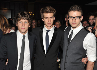 Justin Timberlake, Jesse Eisenberg and Andrew Garfield at event of The Social Network (2010)