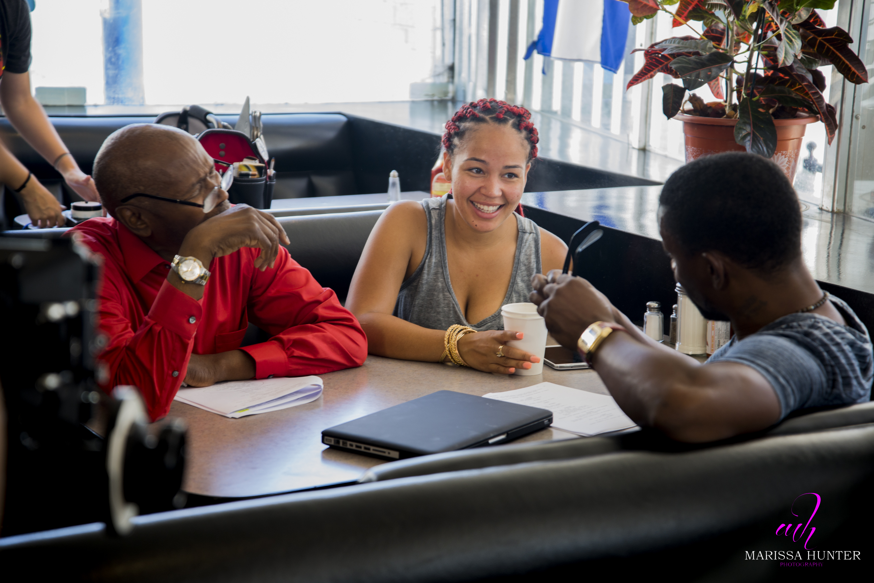 Ernest L. Thomas, Eurika Pratts and Director Jean Claude LaMarre on the set of 