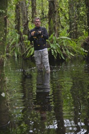 Cinematographer John Scoular shooting documentary in The Everglades.