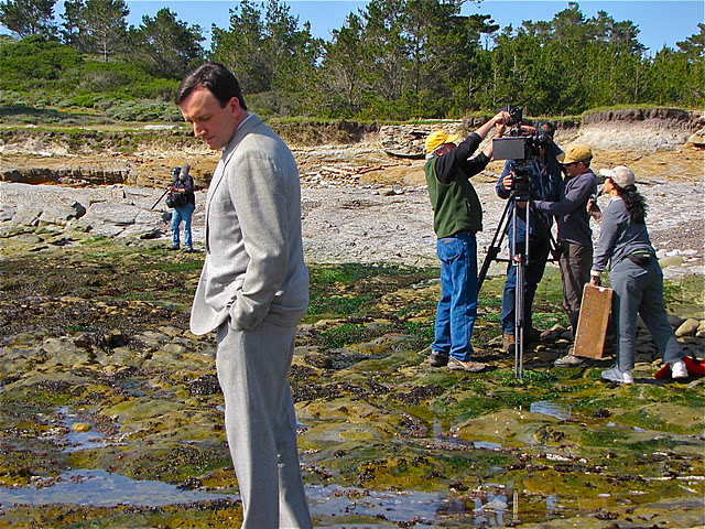 Point Lobos State Park shooting on the beach a re-enactment scene for California Forever - state park documentary for PBS