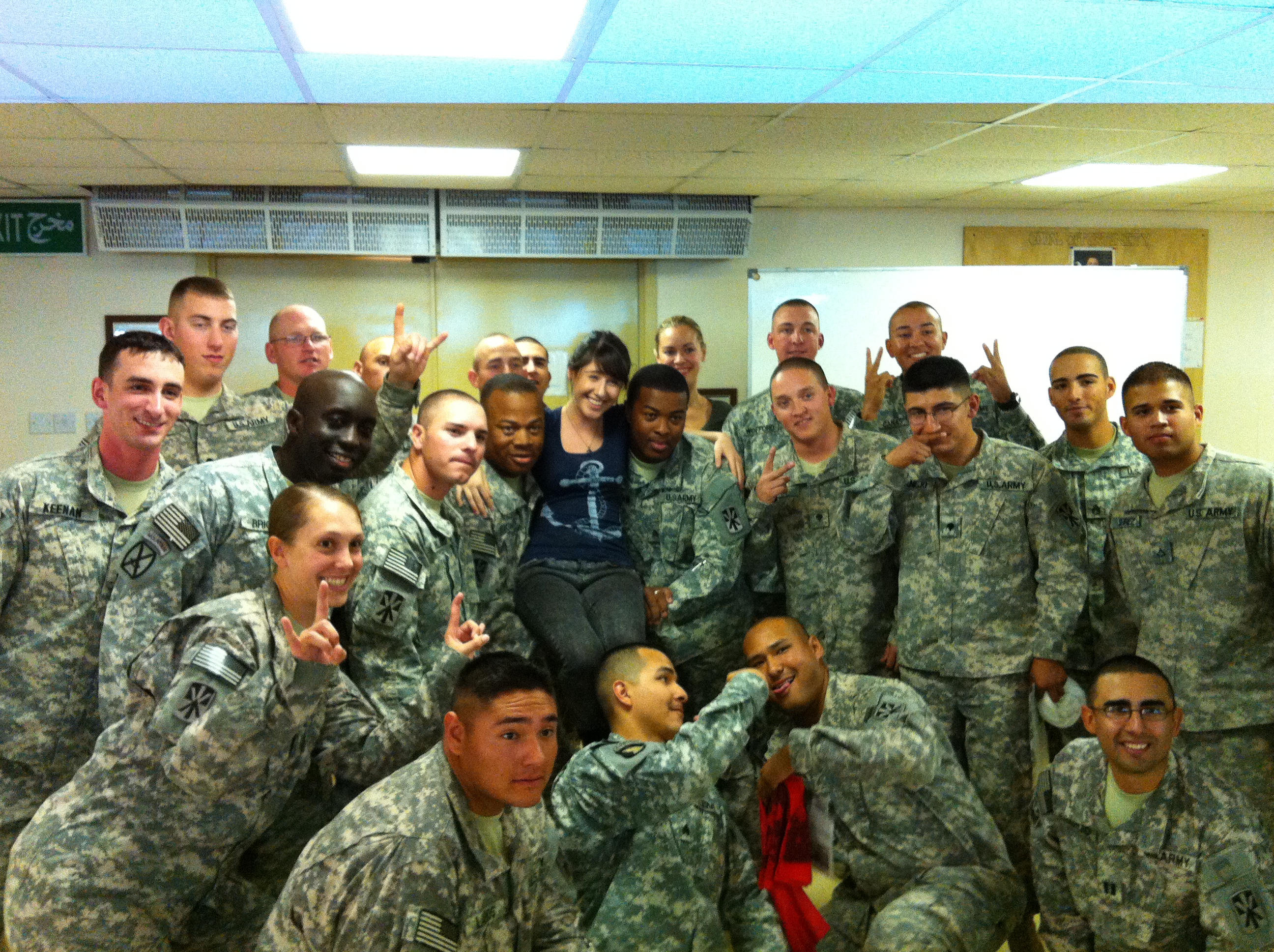 Cassidy Lehrman with the troops in Kuwait