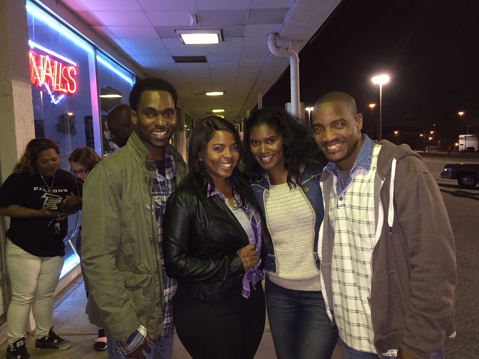 Jared Wofford (Nicolas), Brely Evans (Opel), Denise Boutte (Ruth) and Cranston Johnson (Lorenzo) after wrapping the TV One film 'RUTH' on Wednesday, March 25, 2015.