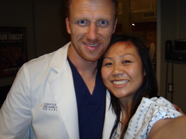 on set of Grey's Anatomy with Kevin McKidd