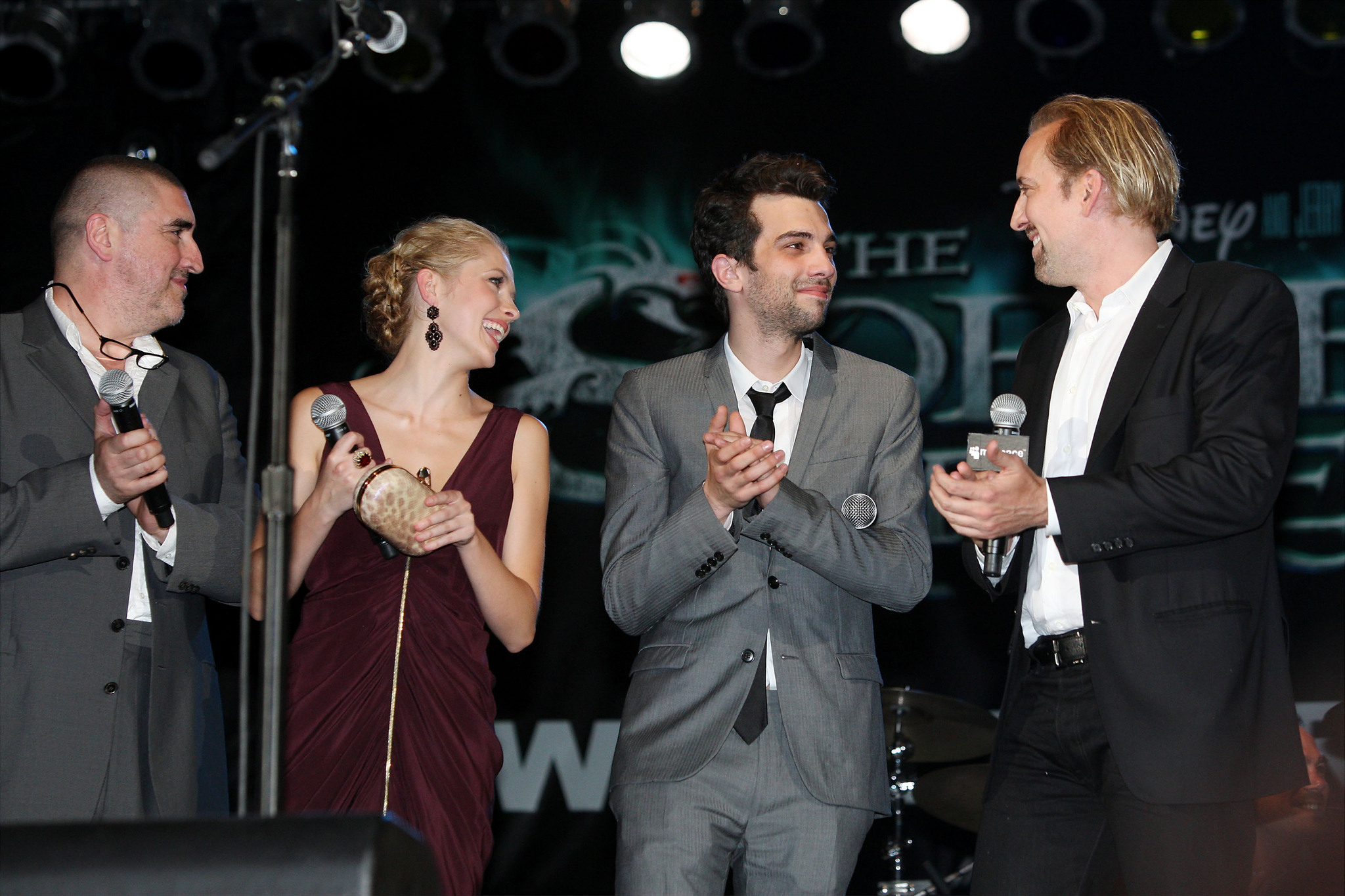 Nicolas Cage, Alfred Molina, Jay Baruchel and Teresa Palmer at event of Burtininko mokinys (2010)