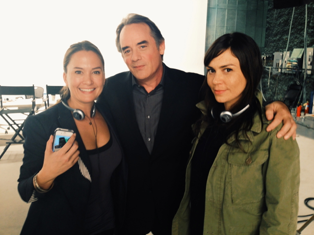 Producer Lara Wickes, actor Tom Irwin, and director Karla Braun on the Devious Maids set.