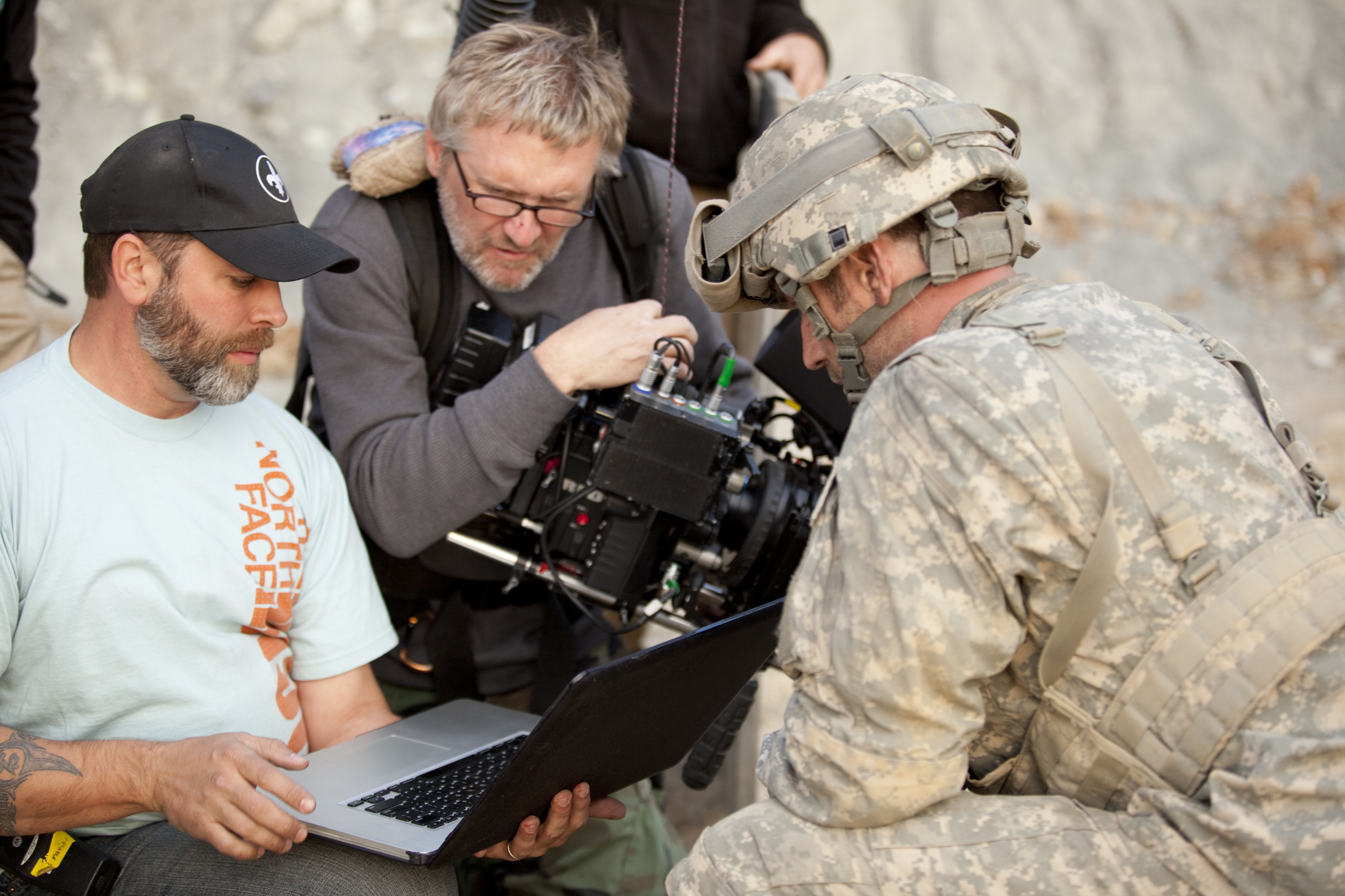 Discussing shots with Director Shane Sooter and actor Phil Russell on the set of Acts of God 2012