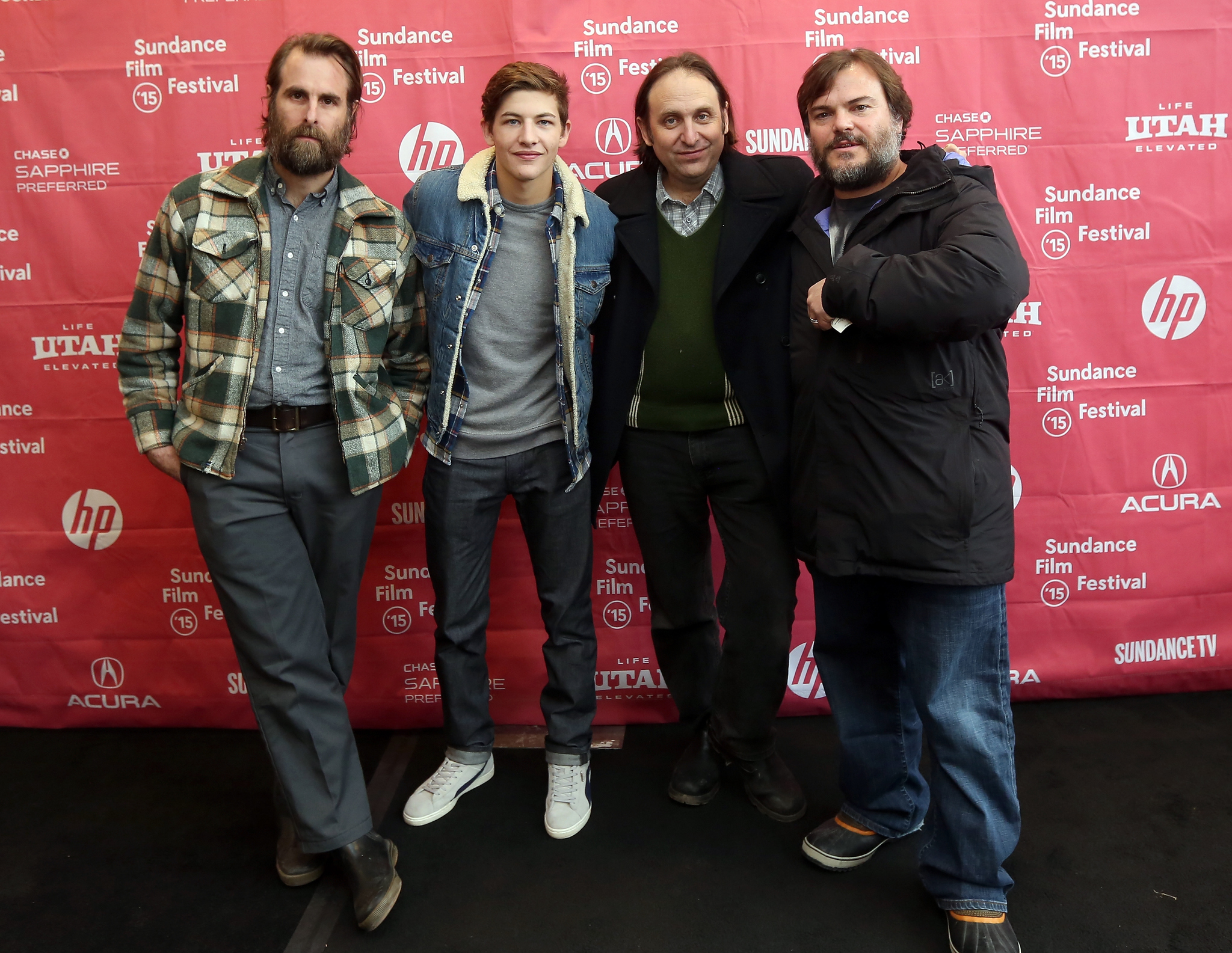 Jack Black, Gregg Turkington, Rick Alverson and Tye Sheridan at event of Entertainment (2015)