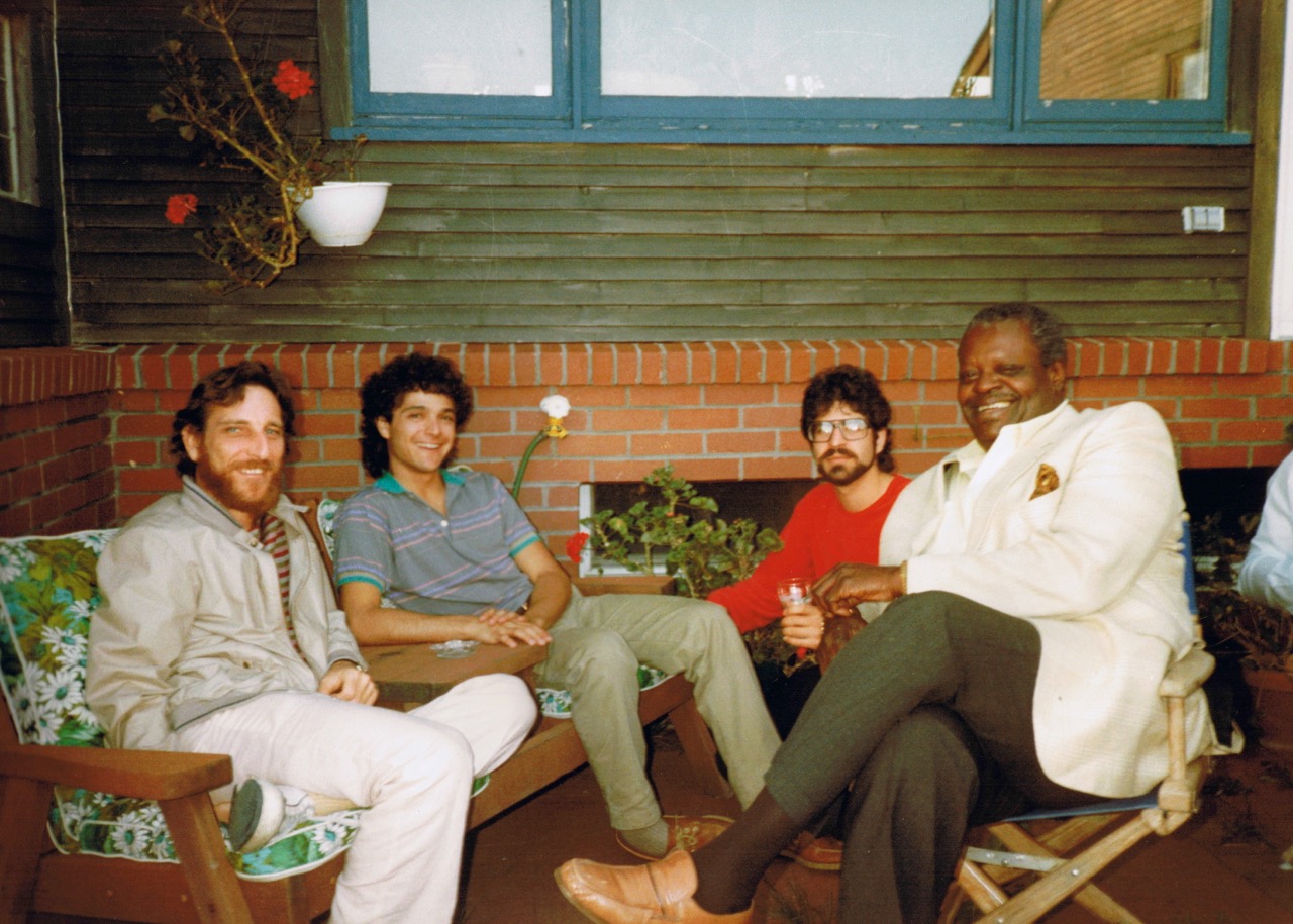 Synclavier Summertime Seminar (1985) guest lecturers (left to right): record producer Albhy Galuten (Bee Gees), arranger/keyboardists Anthony Marinelli and Brian Banks (Michael Jackson, War Games) and Oscar Peterson (iconic pianist and composer)