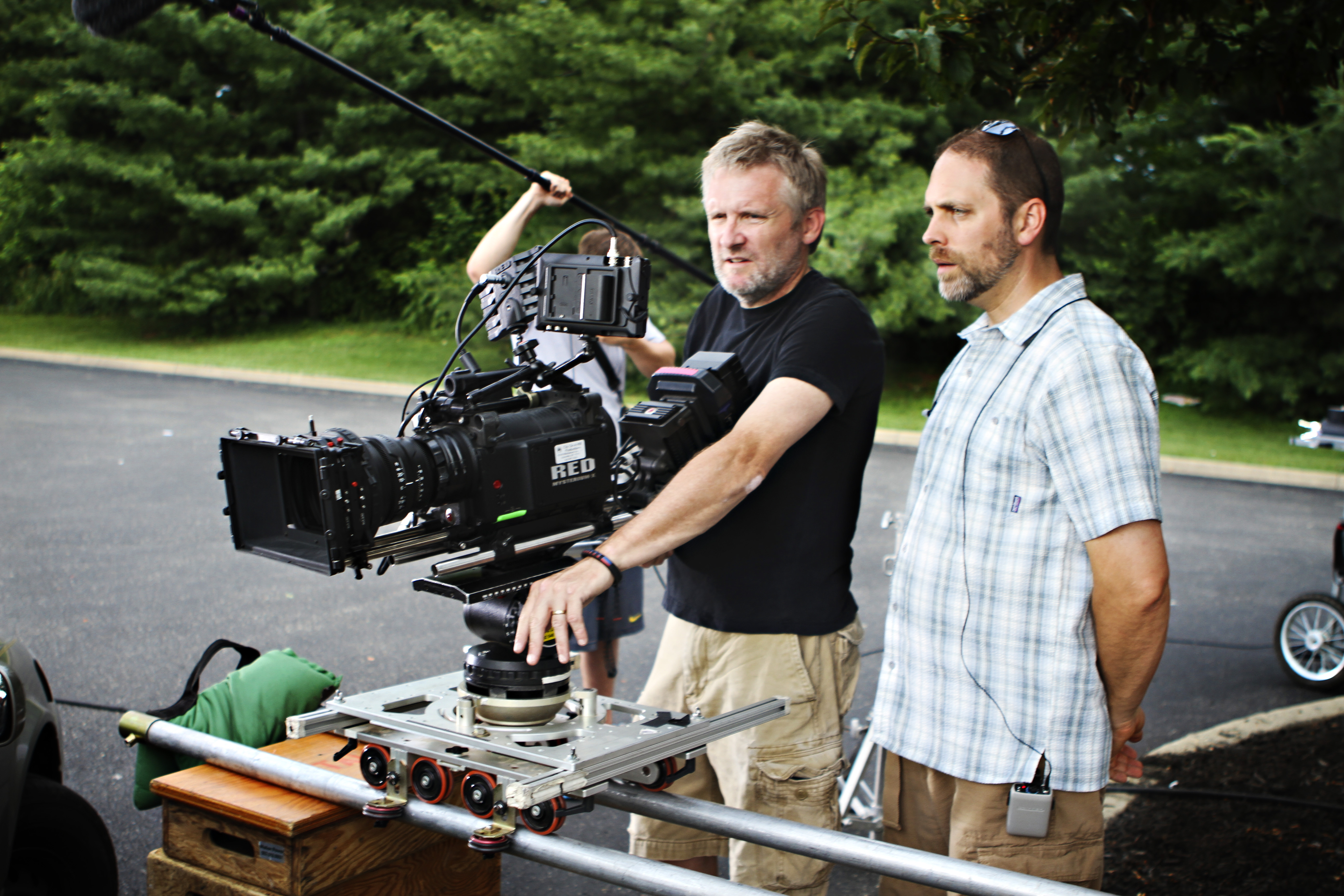 Shane Sooter (right) with DP Kevin Bryan during production for Acts of God.