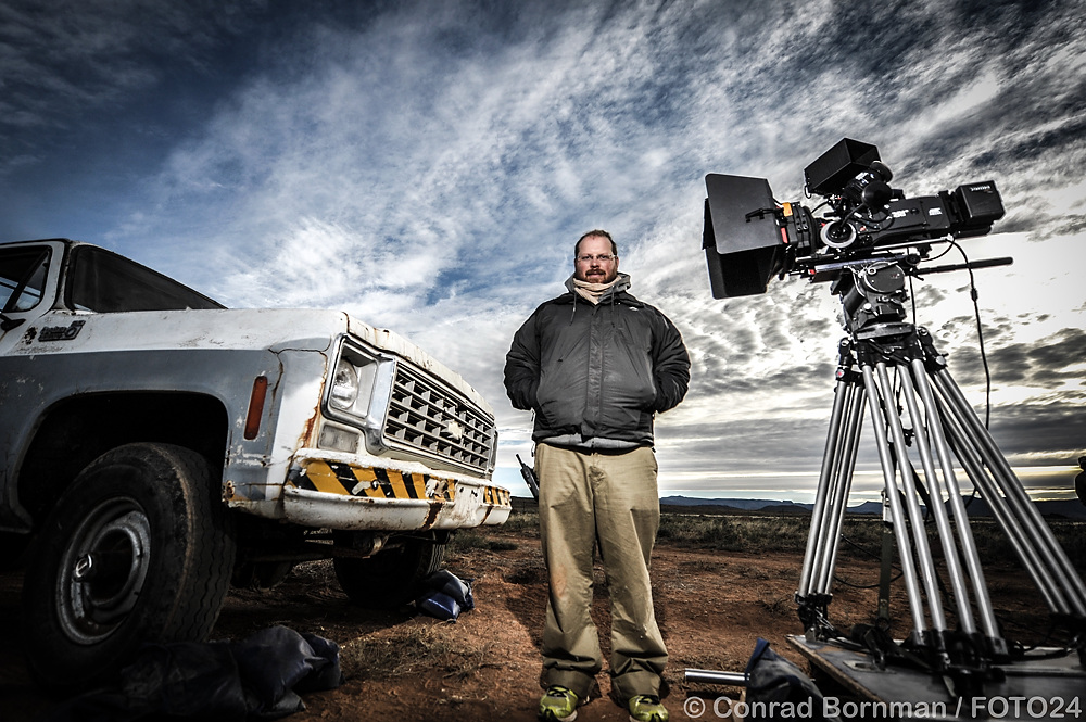 Tom on set, in the fast Karoo desert, South Africa,, on the feature film 