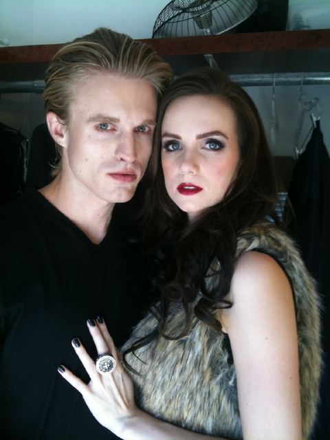 Nate Golon and Victoria Summer in wardrobe, as vampires for a Spike TV campaign