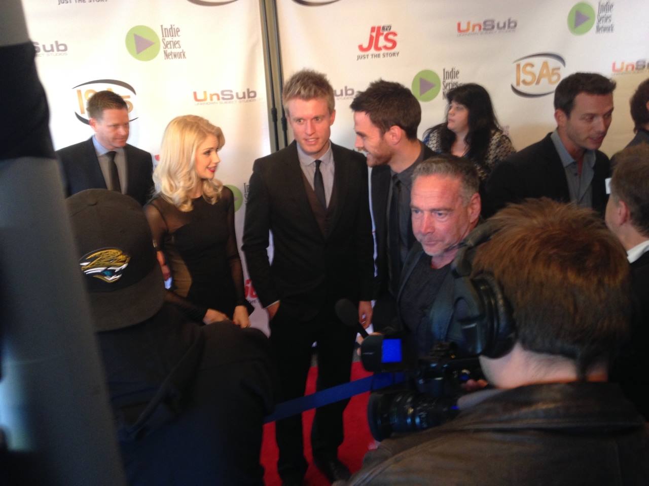 Nate Golon, Katie Gill, and Brent Bailey getting interviewed at the 2014 Indie Series Awards