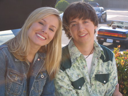 Bradford and NYU classmate Kristen Bell on the set of 