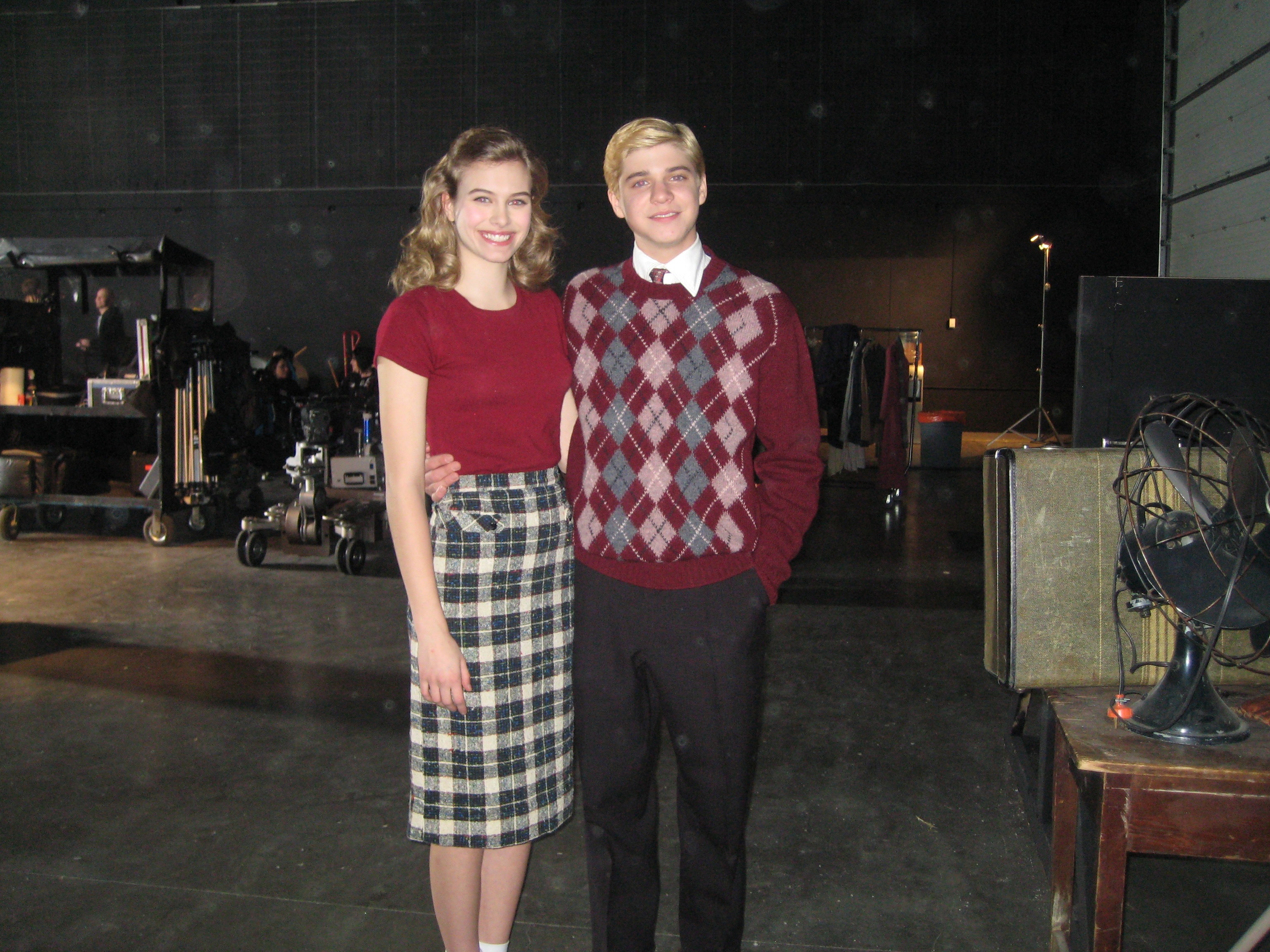 Tiera with Braeden Lemasters on the set of A Christmas Story 2.