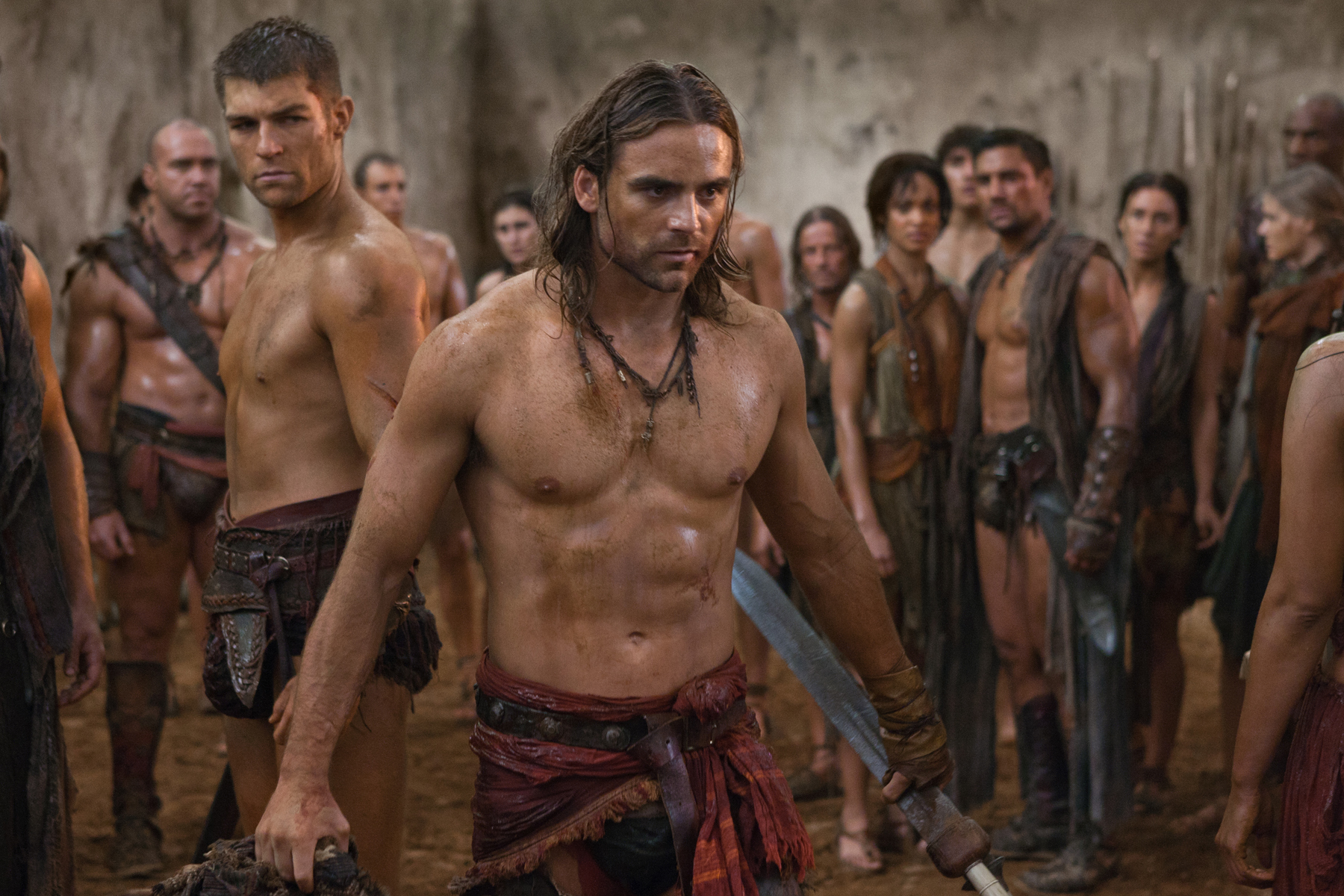 Still of Manu Bennett, Cynthia Addai-Robinson, Dustin Clare and Liam McIntyre in Spartacus: Blood and Sand (2010)