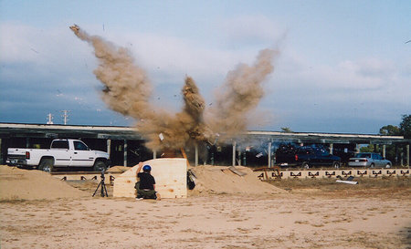 Shooting a miniature effects pyro from 'The Angels of Death Island'.