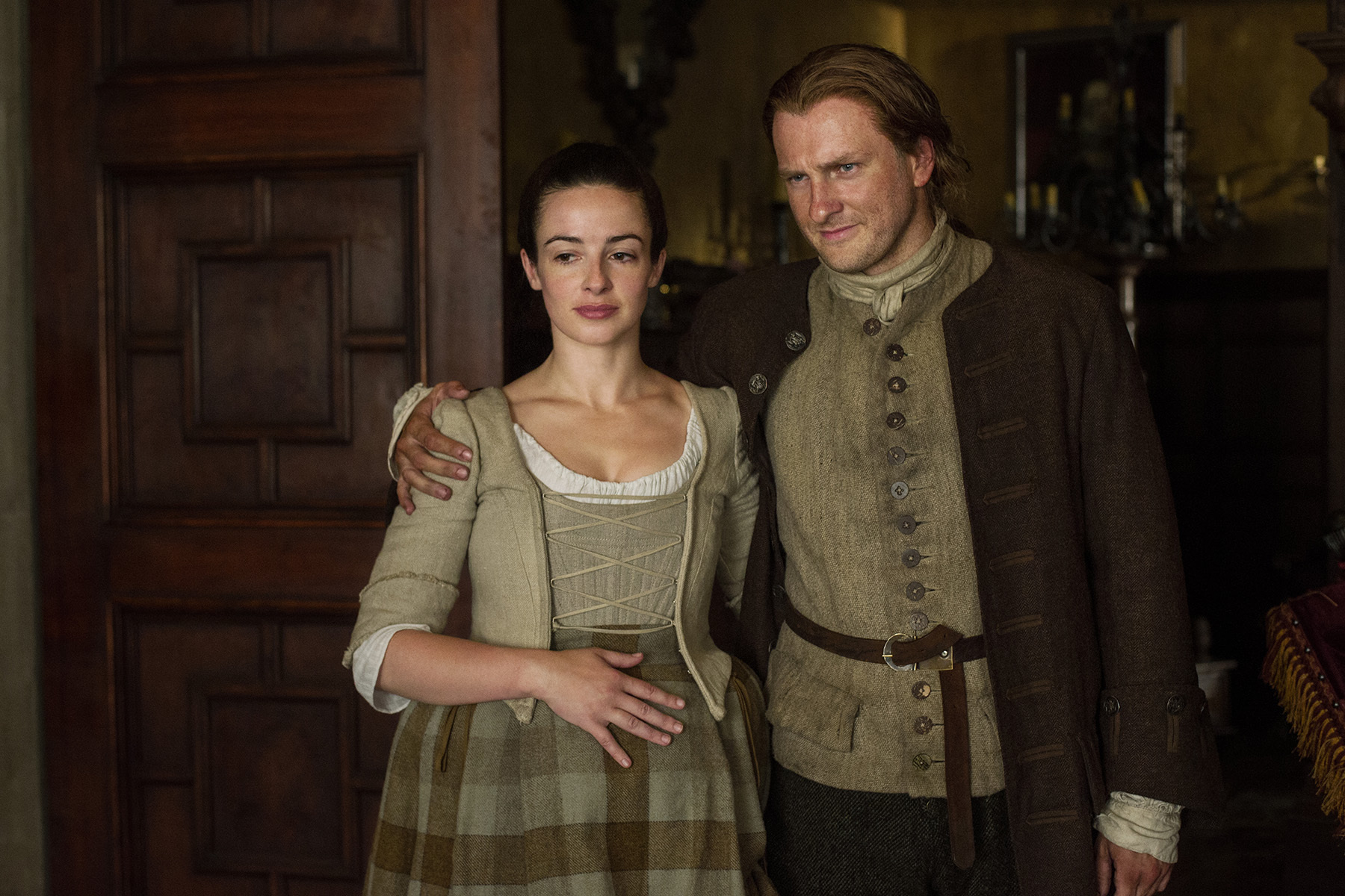 Still of Ian Murray, Laura Donnelly and Steven Cree in Outlander (2014)