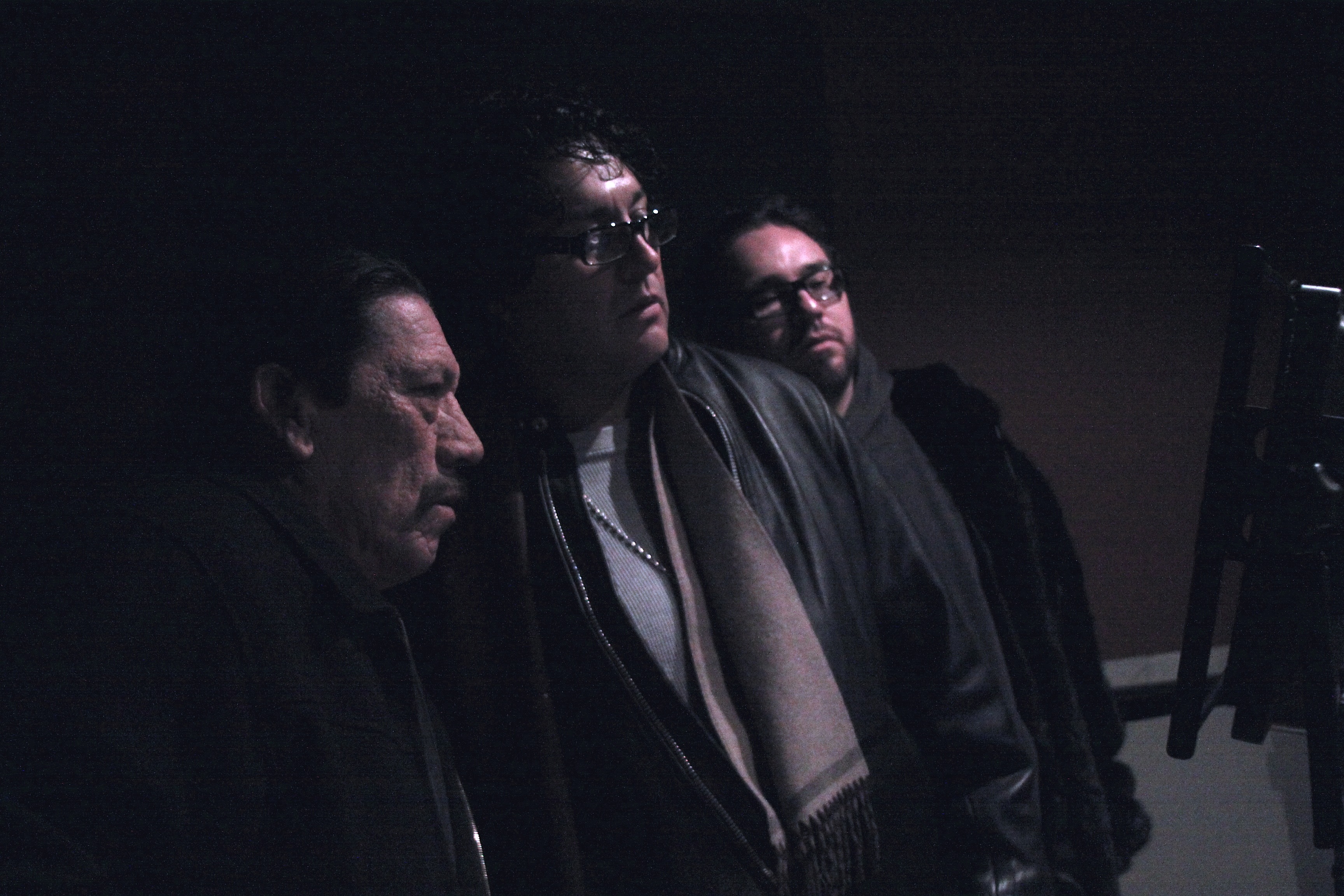 Danny Trejo,Gil Medina,Nelson Madrill on the set of Vengeance