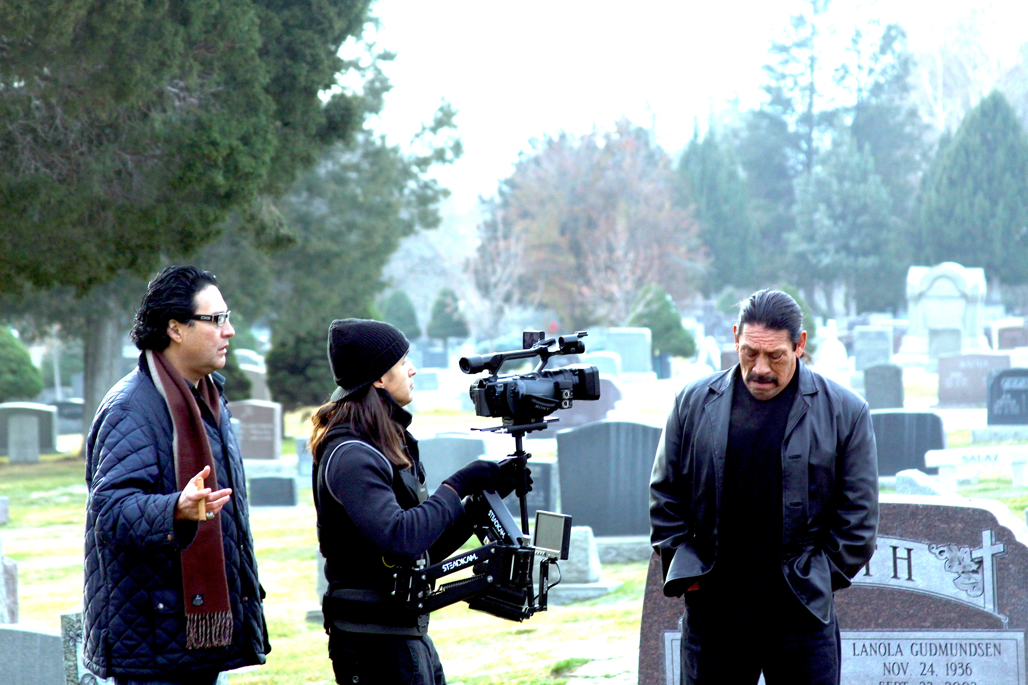 Danny Trejo,Gil Medina on the set of Vengeance