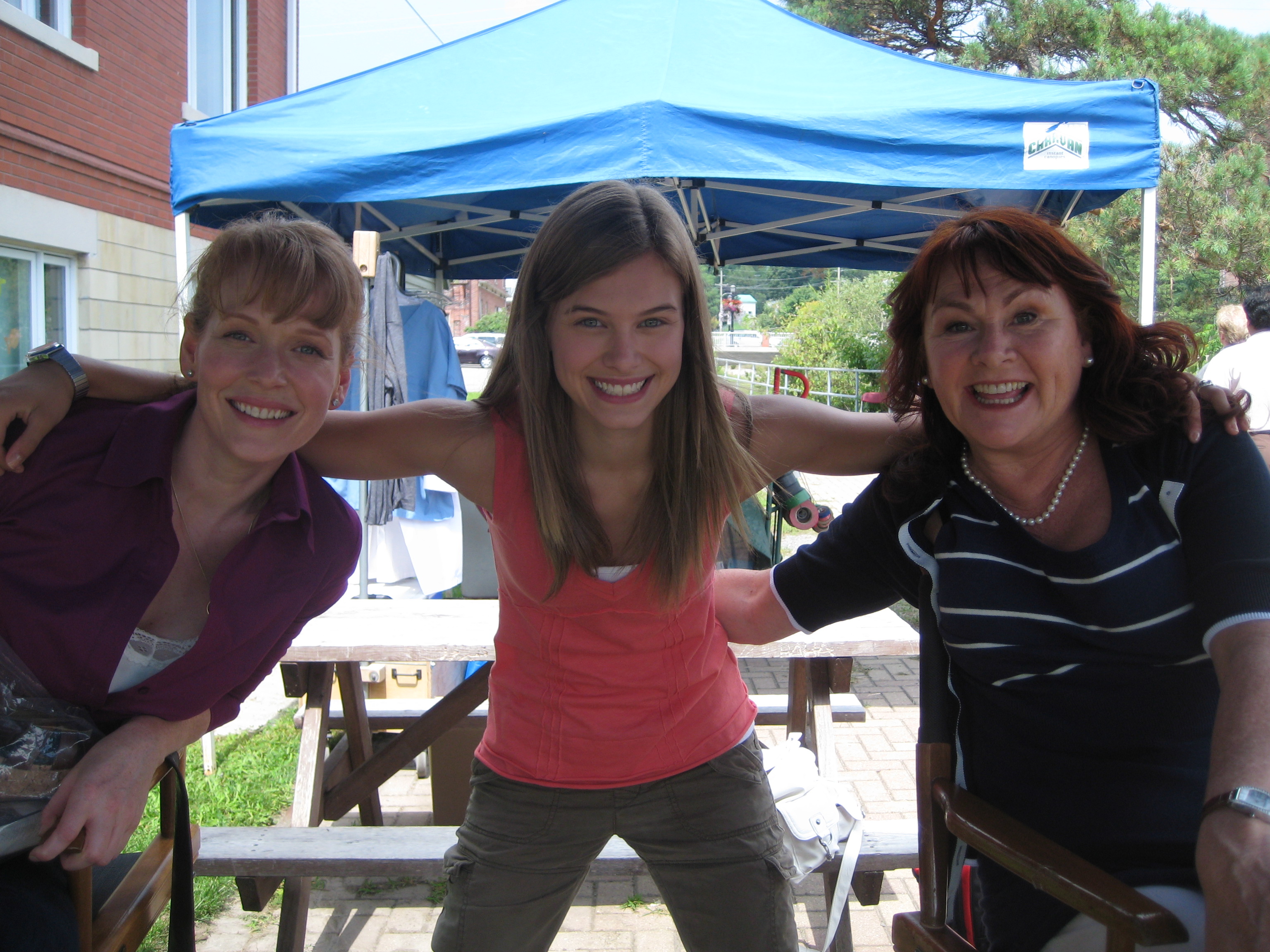Tiera with chelah Horsdal and Mary Walsh on the set of Wish List.