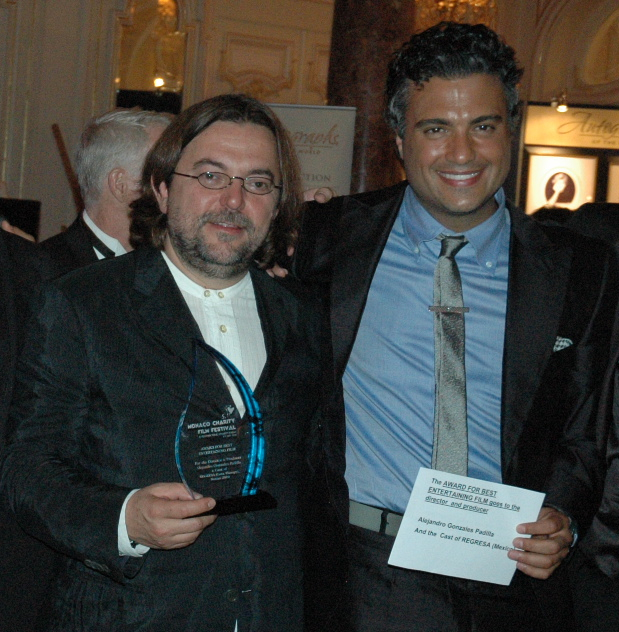With Co-producer and Actor Jaime Camil in the Monaco´s film festival receiving the award of the best entertainment film with REGRESA
