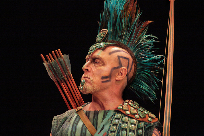 David Fielder in A Soldier in Every Son - The Rise of the Aztecs. Royal Shakespeare Company, July 2012. Costume design: Eloise Kazan