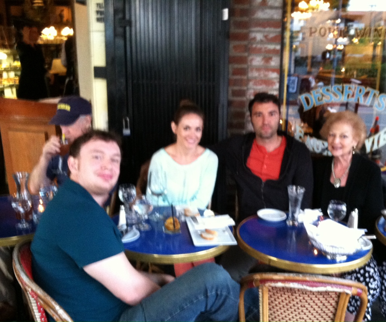 Jane Shayne, Happy to Happy Hour it Bistro Style at Figaro Bistrot, Los Feliz with Total Talents: L to R: Shawn deLoache; Katherine Randolph; Alex Randolph; (and me, Jane Shayne) 6-6-2013 Iphone Candid